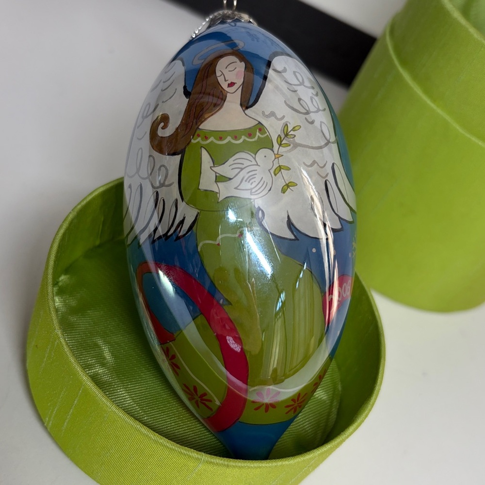 Li Bien Vtg Christmas Teardrop Glass Ornament 5" Angel Holding Dove 2006
